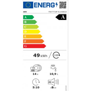 AEG FSK77718P Πλήρως Εντοιχιζόμενο Πλυντήριο Πιάτων με Wi-Fi για 14 Σερβίτσια Π60xY82εκ.